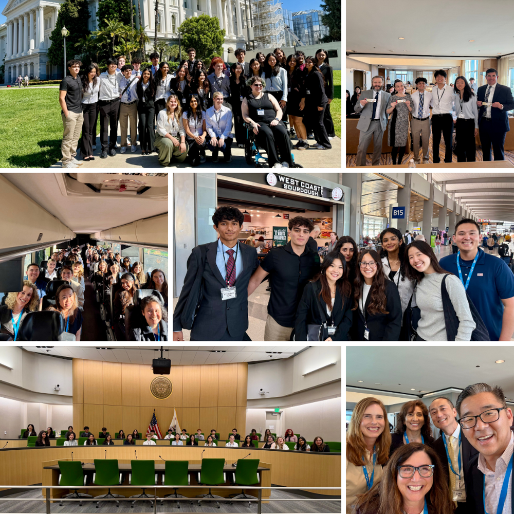 Collage of students and staff in Sacramento during Advocacy Trip