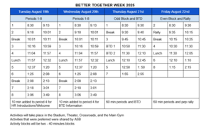 Bell Schedule for first week 