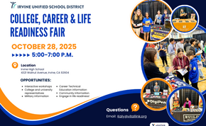 College and Career Fair information with photos of students and vendors smiling at the camera from last year's fair.