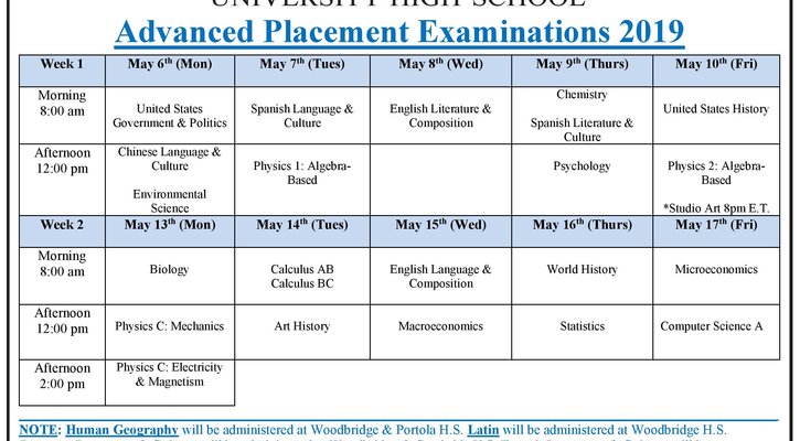2019 AP Calendar